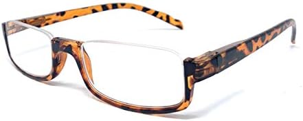 The Parker Rectangle Half Frame Reading Glasses, Unisex Semi Rimless Readers + 1.50 Tortoise