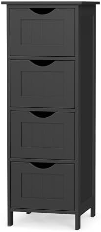 VASAGLE Floor Storage Cabinet, Freestanding Storage Organizer with 4 Drawers, 11.8 x 11.8 x 32.3 Inches, for Living Room, Bathroom, Dining Room, Kitchen, Modern Style, Cloud White ULHC040WH01S