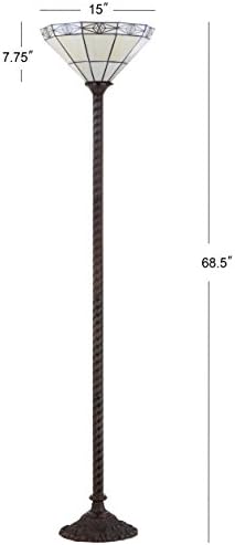 JONATHAN Y Moore Tiffany Style Torchiere Floor Lamp 68.57" Metal, Bronze | Handcrafted Multi-Color Stained Glass Bowl Shade