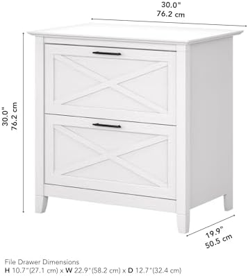 Bush Home Key West 2 Drawer Lateral File Cabinet in Washed Gray, Document Storage for Home Office, Accent Chest with Drawers