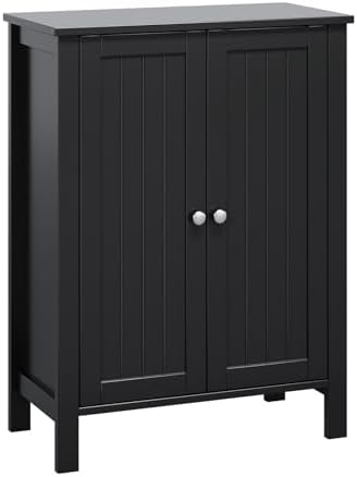 Bonnlo Bathroom Cabinet Free Standing Floor Storage with Double Door Adjustable Shelf Space Saver Decorative Modern Bathroom Furniture White