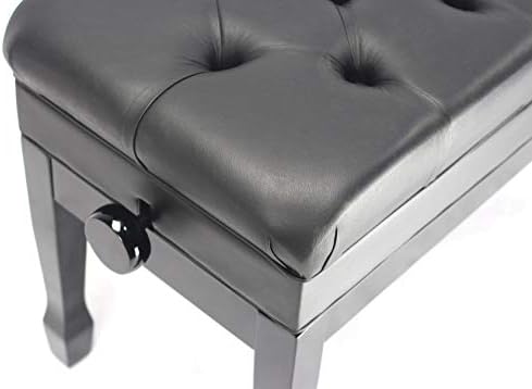 Griffin Genuine Leather Piano Bench, Oversize Duet Black Wood Frame Stool