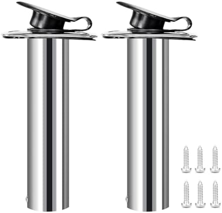 Hoffen 2Pcs Boat Stainless Steel Fishing Rod Holder Flush Mount 15/30/90 Degree with PVC Cap,Inner Tube and Gasket