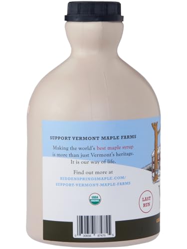 Hidden Springs Maple Organic Vermont Maple Syrup, Grade A Dark Robust (Formerly Grade B), 32 Ounce, 1 Quart, Family Farms, BPA-free Jug