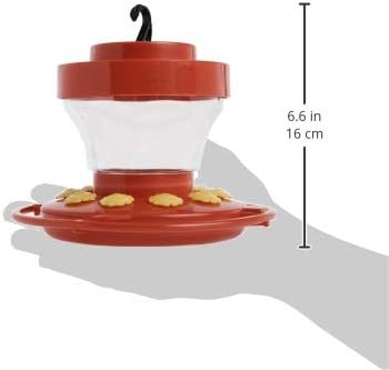 First Nature 993091-546 16 oz. Hummingbird Flower Feeder , Red | Bright Flower Ports Attract Birds - Round Bottom Perch Fits Multiple Birds - See-Through Tank Shows Nectar Levels