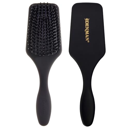 Denman (Black) Mini Paddle Cushion Hair Brush for Blow Drying, Detangling & On the Go Travel - Comfortable Styling