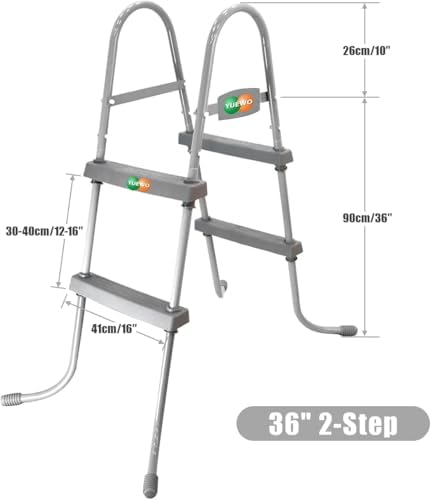 YUEWO 36" 2-Step Steel Frame Above Ground Swimming Pool Ladder with Non-Slip Plastic Steps for Entry and Exit System Swim Pools