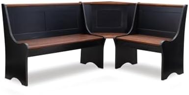 Linon Jackie Solid Wood 3 Piece Conversation Indoor Kitchen Corner Breakfast Dining Nook Set in Black