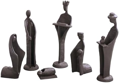 Danya B. Modern Christmas Easter Manger Nativity Scene - 9-Inch Iron Nativity Set with 6 Sculptures (Baby Jesus in a Manger, Joseph