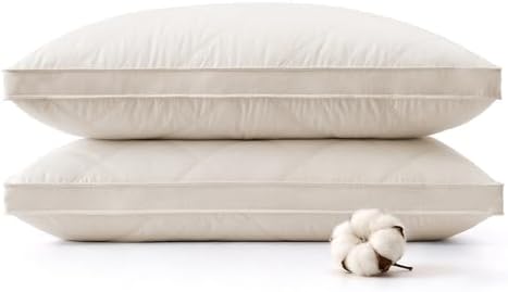 puredown® Goose Feathers and Down Pillow for Sleeping Hotel Collection Bed Pillows, Gusseted, Queen, Set of 2