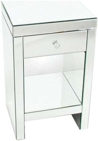 Benjara 26" Beveled Mirror Chest with 1 Drawer- Silver