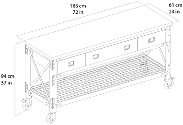 Duramax Rolling Workbench Furniture 72 in. x 24 in. with 3 Drawers, for Home, Garage, Workshop