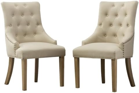 Roundhill Furniture Button Tufted Solid Wood Wingback Hostess Chairs with Nail Heads, Set of 2, Tan, White, "Tan, 24D x 22W x 39H in