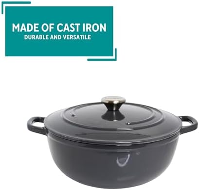 MIRRO 4.8qt Cast Iron Enamel Dutch Oven, Gray