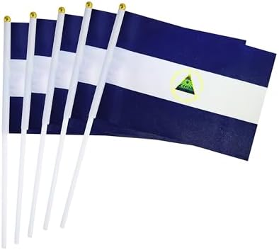 5 Pack Nicaragua Nicaraguan Mini HandHeld Stick Flag,Suitable For Various Holiday Parties,And National Flag Day.