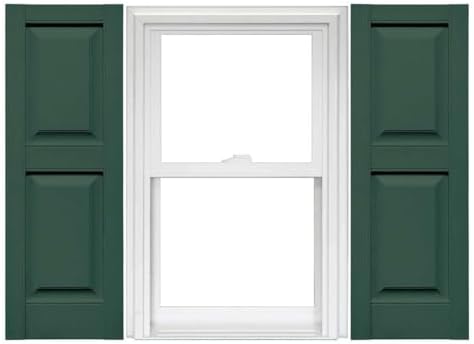 Mid America Raised Panel Vinyl Shutters (1 Pair) - 14.75 x 59 028 Forest Green - Decorative Window Shutters with Mounting Hardware - Injection