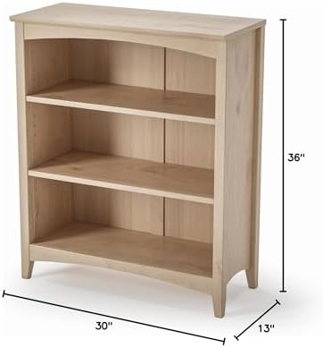 Shaker Style 3 Shelf Bookcase / Solid Wood / 36" High / Adjustable Shelving / Closed Back / Display Bookshelf for Living Room, Bedroom, Home and Office, White