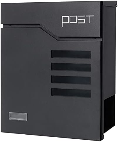 Decaller Large Capacity Mailbox with Key Lock, Wall Mount Metal Mail Box with Newspaper Compartment for Outside, 14.4" x 13" x 4.2", 938 Black