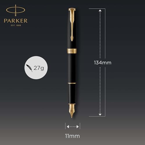 Parker Sonnet Fountain Pen, Matte Black Lacquer with Gold Trim, Medium Nib, Premium Gift Box, Ideal for Gifting
