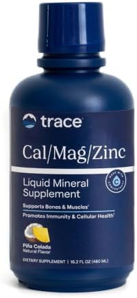 Trace Minerals Liquid Cal Mag Zinc with Vitamin D3, 16 fl oz, Pina Colada | Ionic trace minerals for absorption, Bone, muscle, and connective tissue health, 1-2 tbsp daily, Refrigerate after opening