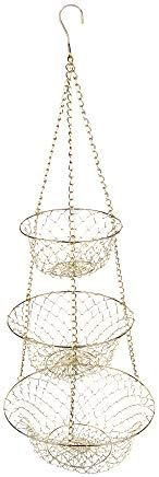 Fox Run 3-Tier Copper Kitchen Hanging Fruit Baskets For Kitchen, 32 Inches | Easily Store & Display Fruit & Vegetables | 3 Tiers Of Baskets For Organization | Beautiful Copper Hanging Kitchen Baskets