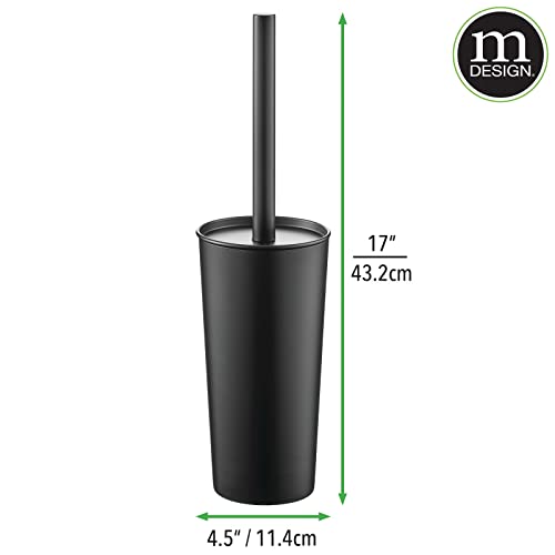 mDesign Metal Freestanding Slim Toilet Bowl Brush and Holder + Rectangle Narrow 5 Liter / 1.3 Gallon Step Pedal Trash Can Wastebasket for Bathroom