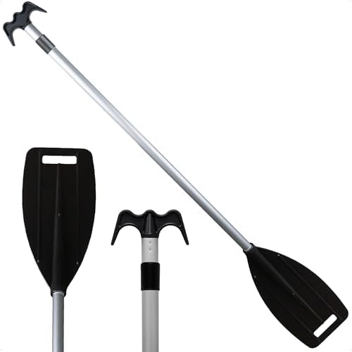 Five Oceans Canoe Paddle, Telescoping Canoe Paddles and Boat Hook, Black, Extend from 3.75 Ft. (45-inch) to 6 Ft.(72-inch), Aluminum Shaft, Reinforced Blade & Hook, Lightweight