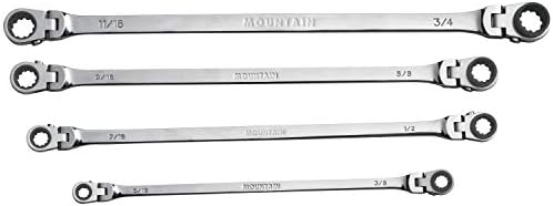 Mountain RF7 SAE Reversible Double Raised Box Ratcheting Wrench Set, Universal Spline, 90 Tooth Design, 180 Degree Rotating Head, Sizes 5/16", 3/8"