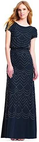 Adrianna Papell Womens Short Sleeve Blouson Beaded Gown