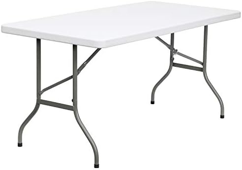 Flash Furniture 5-Foot Granite White Plastic Folding Table | Lightweight, Easy Storage, Commercial Grade