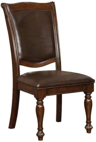 BOWERY HILL 19" Transitional Wood/Faux Leather Side Chair in Cherry (Set of 2)