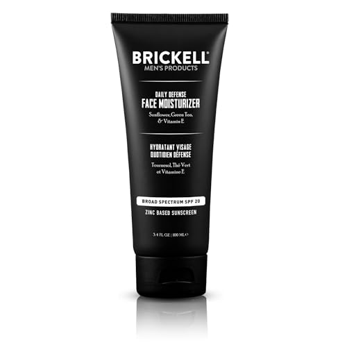 Brickell Men's Daily Defense SPF20 Face Moisturizer for Men, Moisturizing Mineral Sunscreen, Hydrates & Protects Skin Against Harmful UVA/B Rays