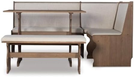 Linon Natasha Transitional Wood Corner Nook Dining Set with Upholstered Seats, Some Assembly Required, Seats up to 5 People, in Brown Finish
