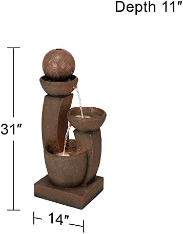 Curved Columns 31" High LED Light Modern Outdoor Indoor Large Fountain | Zen Decor Faux Stone Floor with Standing Waterfall Bowl Water Feature for