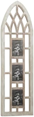 Deco 79 Wooden Wall Photo Frame Slim Arched Window Inspired 3 Slot , 14" x 1" x 47", Light Brown