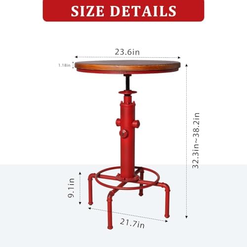 Topower Industrial Bar Table 32.3-38.2" Adjustable Pub Table Kitchen Dining Coffee Bistro Table (Red)