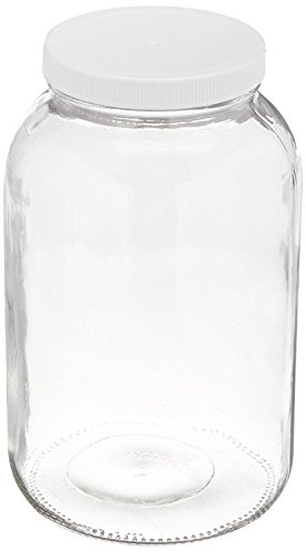 North Mountain Supply - NMS A4128-C - 1 White Plastic 1 Gallon Glass Wide-Mouth 110 CT Fermentation/Canning Jar With Lid (1, White Plastic Lid)