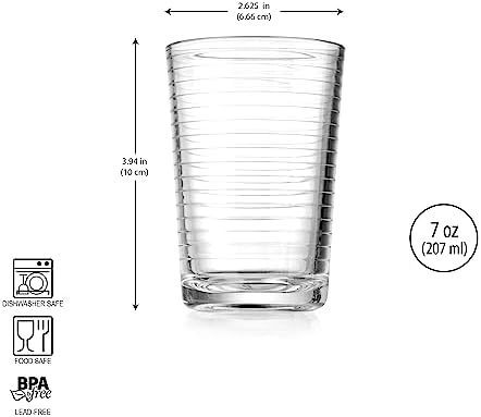 Juice Glasses 7 oz. Set Of 4 Glass Cups – By Home Essentials and Beyond – Beverage Water Tumblers for Juice, Whiskey, Cocktails