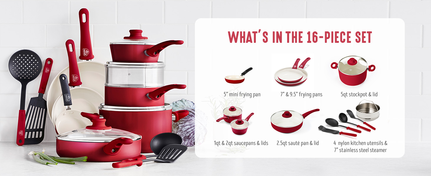GreenLife, Ceramic Nonstick, PFAS-Free, Non-Toxic, Cookware, Frypans, Soft Grip