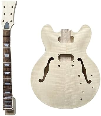 DBL DIY Electric Guitar Kit,Semi-Hollow Body Electric Guitar,with Paulownia Wood Core and Maple Plywood,6 Strings,Build Your Own Guitar