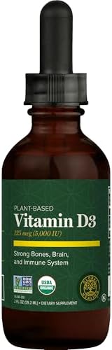 Vitamin D3 5000 IU Liquid Drops, Vegan, Immune & Bone Support (2 Oz)