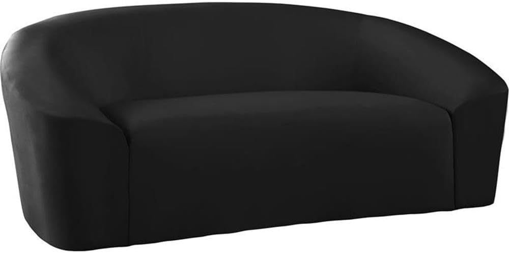 Meridian Furniture 610Black-L Riley Collection Modern | Contemporary Velvet Upholstered Loveseat with Rounded Contemporary Design, Black