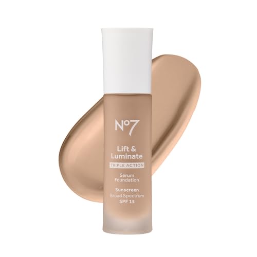 No7 Lift & Luminate Triple Action Serum Foundation, Cool Ivory, 1 Fl Oz | Liquid Makeup with SPF 15, Dewy Glowy Base, Radiant Formula for Mature Skin
