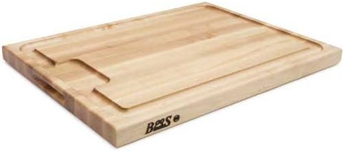 John Boos Aujus Series Rectangular Wooden Maple Cutting Board 20”x15” – 1.5” Thick, 12-lb Reversible Butcher Block with Sloped Juice Groove, Edge-Grain & Finger Grips – Made in the USA