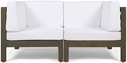 GDFStudio Outdoor Sectional Loveseat Set | 2-Seater | Acacia Wood | Water-Resistant Cushions | Teak and Beige