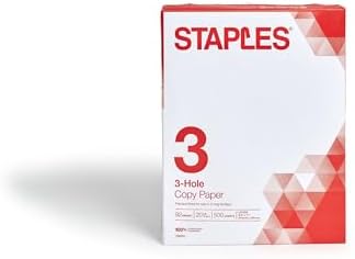 Staples 8.5" x 11" 3-Hole Punched Copy Paper, 20 lbs., 92 Brightness, 500/Ream