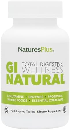 NaturesPlus GI Natural Total Digestive Wellness - 90 Bi-Layered Tablets - with L-Glutamine, Probiotics, Prebiotics & Enzymes - Gluten Free - 30 Servings