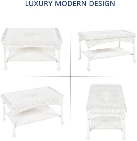 White Wicker Patio Coffee Table