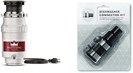 Waste King Legend Series 1 HP Continuous Feed Garbage Disposal with Power Cord - (L-8000) & Garbage Disposal Dishwasher Connector Kit - 1023