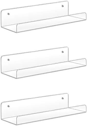 Sooyee Acrylic Shelves, 2 Pack 15 Inch Floating Wall Shelves, Funko Pop Display Shelf, Invisible Kids Book Shelf, Picture Ledge Shelf Decor